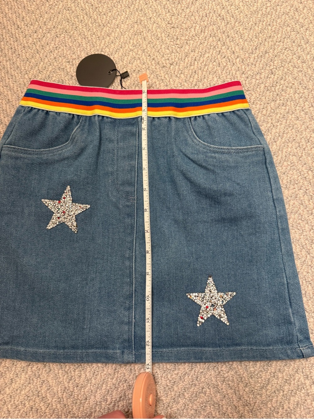 Girls' Blue Denim Skirt with Rainbow Waistband- size 14 NWT - Picture 4 of 6